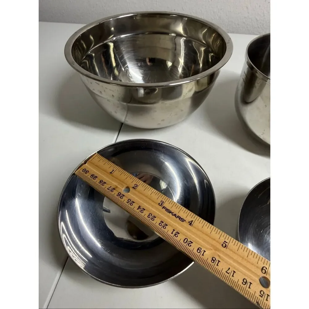 Set of 5 Stainless Steel Mixing Bowls 3 IKEA + 2 Unbranded Nesting Kitchen Bowls